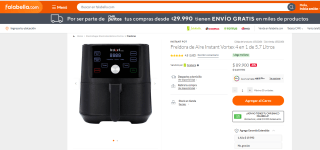 Freidora de Aire Instant Pot Vortex 4 en 1 5.7lts por $89.900