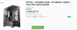 PCTEC - GAMING GA18, AMD RYZEN 7 5800X, 32GB, 1TB por 1.199€
