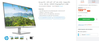 Ecran PC - HP U27 - 27" 4K UHD - Dalle IPS - 5 ms - 60 Hz - HDMI / DisplayPort / USB à 199,99€