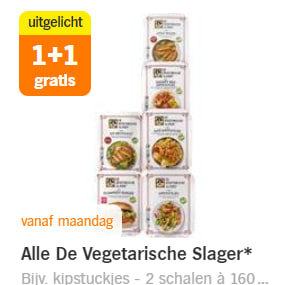 1+1 gratis op Alle De Vegetarische Slager bij de AH