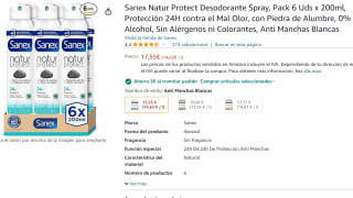 Sanex Natur Protect Desodorante Spray, Pack 6 Uds x 200 ml por 9,75€