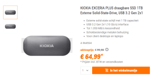 External Hard Drive Kioxia EXCERIA PLUS 1 TB SSD voor €64,99 bij Nbb