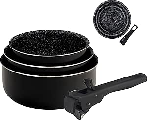 Bergner Click & Cook, Juego de Cazos de 16/18/20+Mango Ergonómico Extraíble por 26,39€