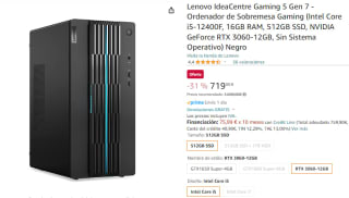 Lenovo IdeaCentre Gaming 5 Gen Gaming con Intel Core i5-12400F, 16GB RAM, 512GB SSD por 719€