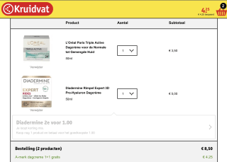 1+1 gratis op alle A-merken dagcreme