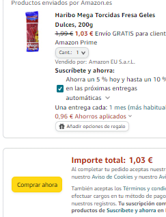 Haribo Mega Torcidas Fresa Geles Dulces, 200g por 1,03€