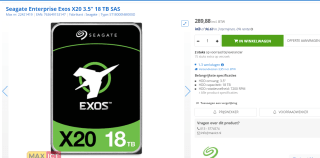 Seagate Exos X20 ST18000NM000D - hard drive - 18 TB - SAS 12Gb/s voor €289,88 bij Max ICT