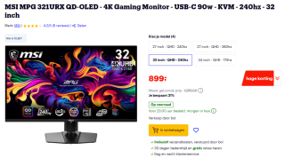 MSI MPG 321URX QD-OLED 4K 32" gaming monitor voor €899 bij Bol