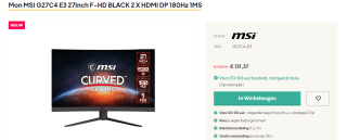 MSI G27C4 E3 Zwart voor €131,37 bij Update