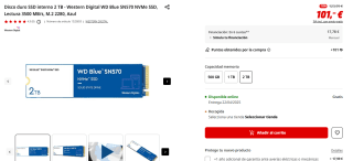 Disco duro SSD interno 2 TB Western Digital WD Blue SN570 NVMe SSD por 89€