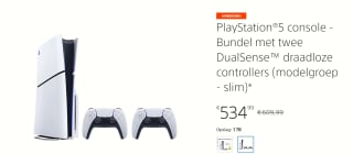 PlayStation 5 - Disc Edition - Slim - 2 DualSense Draadloze Controllers Bundel voor €534,99 in de Playstation Store