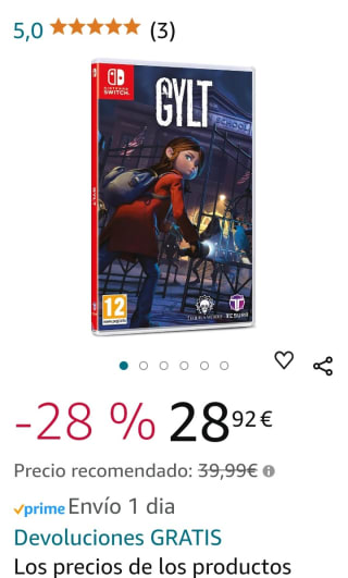 Gylt Nintendo Switch por 28,92€.