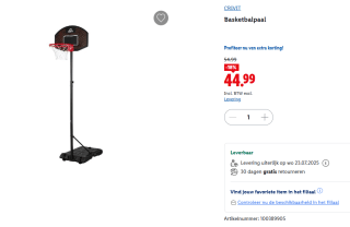CRIVIT Basketbalpaal voor €44,99 in de Lidl webshop