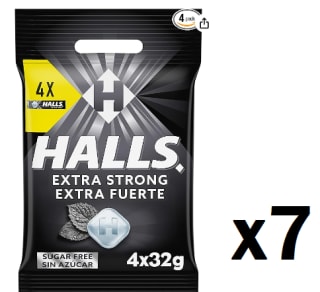 Pack 7 HALLS Extra Fuerte caramelos sin azúcar pack 4 envases 32 g por 13.15€