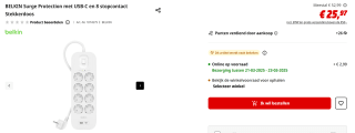 Belkin Spanningsbeveiliger 8 poort stekkerdoos voor €25,97 bij de Mediamarkt