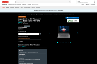 Legion Slim 5 16 R7 7840HS 16GB DDR5-512GB-RTX 4070-16" WQXGA 2560 x 1600 por solo 1,299€