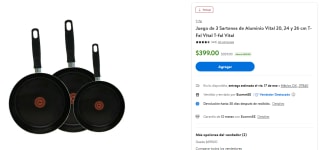 3 Sartenes de Aluminio Vital T-Fal por $699 | Descuento Walmart