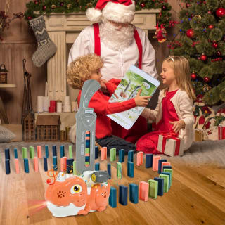 BuzzoXerex Dinosaurio Tren de Dominó, 80 Piezas Tren de dominó Automático, Tren Eléctrico con Luces y Música