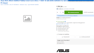 Asus NUC Intel Core Ultra 7 155H 16 GB DDR5-SDRAM 512 GB SSD voor €1791,34