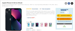 Smartphone 6.1" Apple iPhone 13 128 Go Minuit à 559€