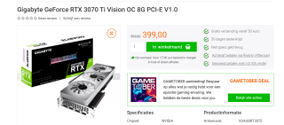 Gigabyte GeForce RTX 3070 Ti VISION OC 8GB grafische kaart voor €399 bij Yorcom