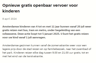 In Amsterdam kunnen kinderen van 4 t/m 11 jaar gratis reizen met het OV