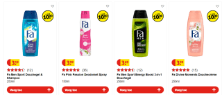 Fa deodorant en douchegel 7 voor €10 bij Kruidvat