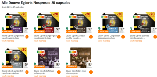 Alle Douwe Egberts Nespresso 20 capsules-4 verpakkingen voor €14 bij de AH