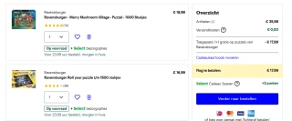 1+1 gratis op Ravensburger puzzels bij Bol