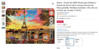Educa - Puzzle de 3000 Piezas para Adultos | Puesta de Sol en París por 13,41€