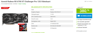 ASRock Radeon RX6700 XT Challenger Pro 12G voor €380,76 bij Megekko