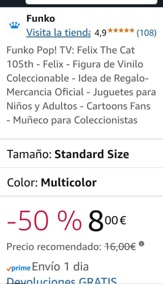 Funko Pop TV Félix the Cat por 8€.