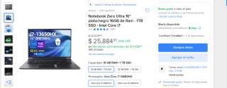 Laptop gamer Thunderobot Zero Ultra 16" por $25,884.89 en Mercado Libre