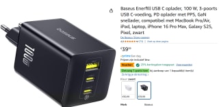 Baseus Enerfill 100W 3-poorts oplader + 100w kabel met display voor €29,99 bij Amazon