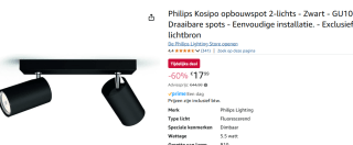 Philips Kosipo opbouwspot - 2-lichts - zwart voor €17,99 bij Amazon