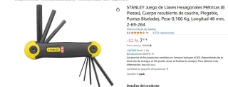 STANLEY 2-69-264 Juego de llaves métricas (8 piezas en estuche plegable) por solo 7,17€