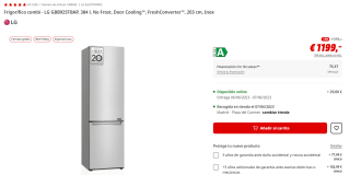 Frigorífico LG GBB92STBAP - Clase A, 203cm, 419L, DoorCooling, Fresh Balancer/Converter, Inverter por 1199€