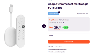 Google Chromecast met Google TVFull HD (8GB) voor €29,95 bij Ibood