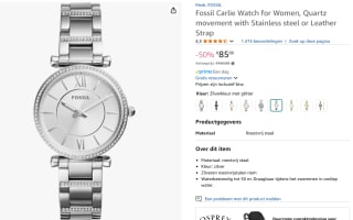 Fossil Dameshorloge Carlie voor €85 bij Amazon