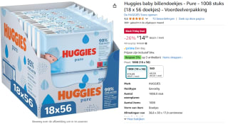 Huggies billendoekjes - Pure 99% water - 18 x 56 stuks - 1008 doekjes voor €14,89 bij Amazon