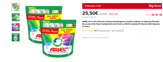 102 cápsulas ARIEL All-in-One Pack de 2 bolsas de Detergente Líquido por 25,50€