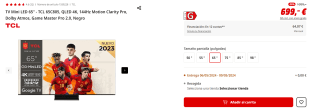 TV Mini LED 65" TCL 65C805, QLED 4K, 144Hz Motion Clarity Pro, Dolby Atmos por 699€ (newsletter por 689€)