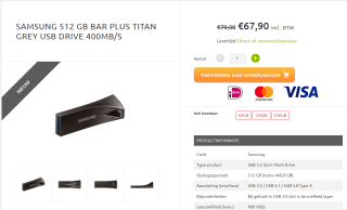 Samsung Bar Plus Titanium 512GB voor €67,90 bij Dataio