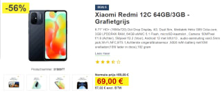 Redmi 12C, 3GB ram, 64GB opslag Zwart voor €69 bij Proshop
