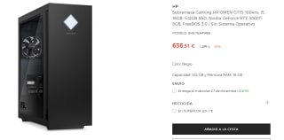 Sobremesa Gaming HP OMEN GT15-1004ns, i5, 16GB, 512GB SSD por 636,51€
