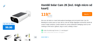 Hombli Solar Cam 2K (incl. 64gb micro sd kaart) voor €99,99 bij Albert Heijn
