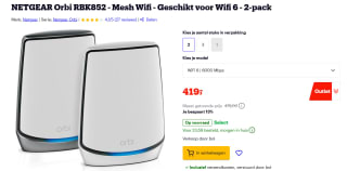 NETGEAR Orbi RBK852 - Mesh Wifi - Geschikt voor Wifi 6 - 2-pack voor €419 bij Bol