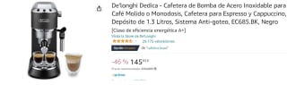 De'Longhi Cafetera Espresso EC685.BK Dedica por 145.93€