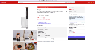 Batidora Taurus BAPI 1200 Rocket de Mano 1200W Regulador de 20 Velocidades Ajustable Función Turbo Cuchillas de Acero Inoxidable por 28,49€