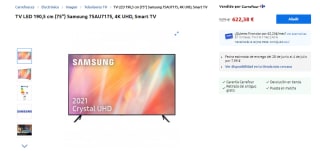 Televisión LED 75 pulgadas Samsung 75AU7175, 4K UHD por 622,38€